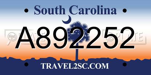 A892252 South Carolina License Plate