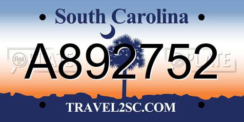A892752 South Carolina License Plate