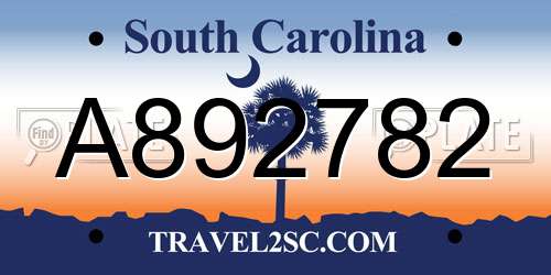 A892782 South Carolina License Plate