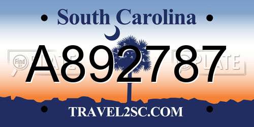 A892787 South Carolina License Plate