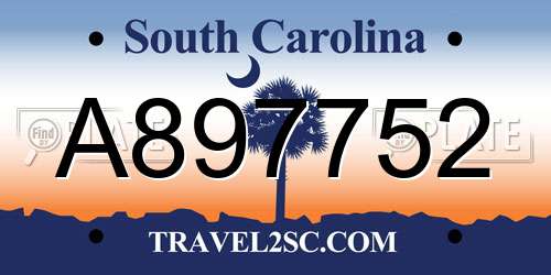 A897752 South Carolina License Plate