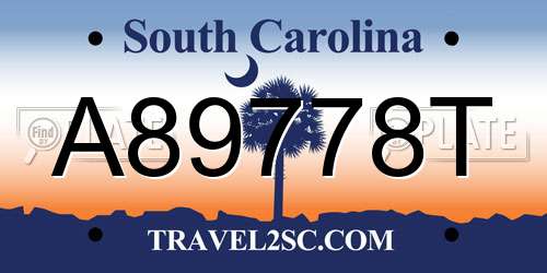 A89778T South Carolina License Plate