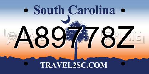 A89778Z South Carolina License Plate