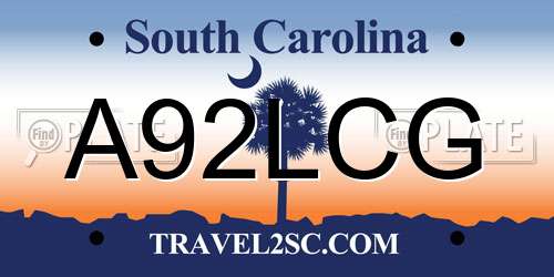 A92LCG South Carolina License Plate