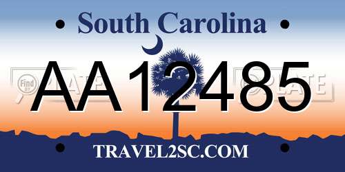 AA12485 South Carolina License Plate