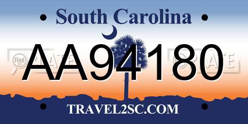 AA94180 South Carolina License Plate