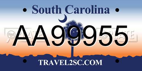 AA99955 South Carolina License Plate