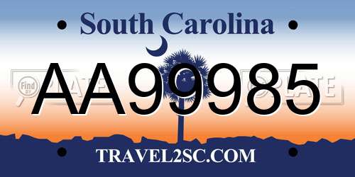 AA99985 South Carolina License Plate