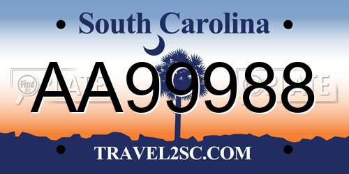 AA99988 South Carolina License Plate