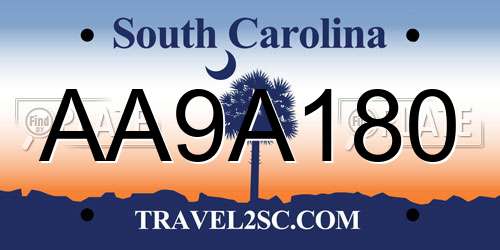 AA9A180 South Carolina License Plate