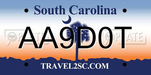 AA9D0T South Carolina License Plate