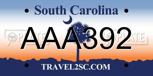 AAA392 South Carolina License Plate