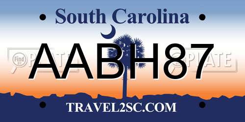 AABH87 South Carolina License Plate