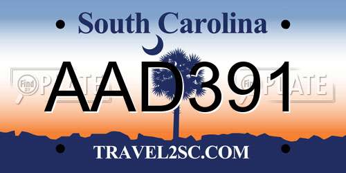 AAD391 South Carolina License Plate