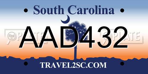 AAD432 South Carolina License Plate