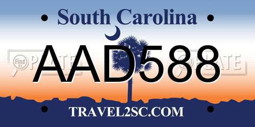 AAD588 South Carolina License Plate