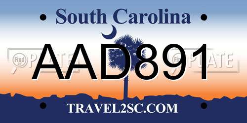 AAD891 South Carolina License Plate