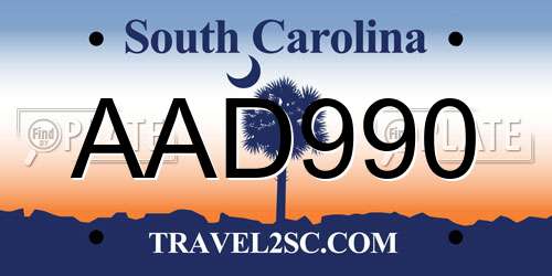 AAD990 South Carolina License Plate