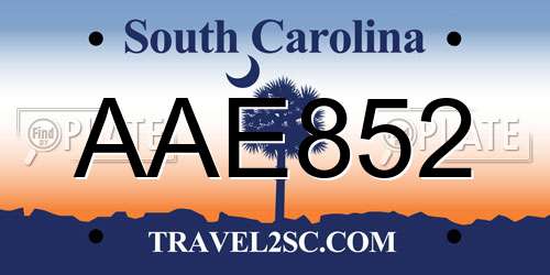 AAE852 South Carolina License Plate