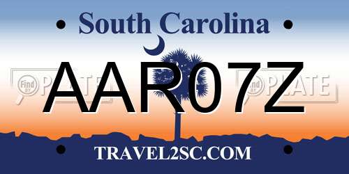 AAR07Z South Carolina License Plate