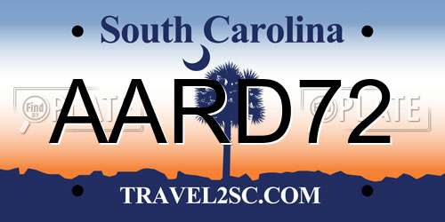 AARD72 South Carolina License Plate
