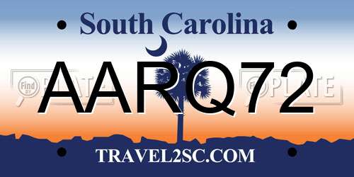 AARQ72 South Carolina License Plate