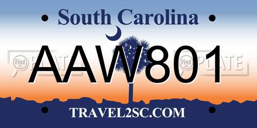 AAW801 South Carolina License Plate