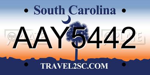 AAY5442 South Carolina License Plate