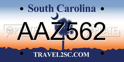 AAZ562 South Carolina License Plate