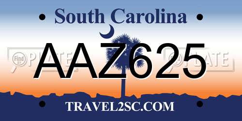 AAZ625 South Carolina License Plate