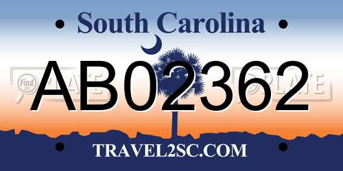AB02362 South Carolina License Plate