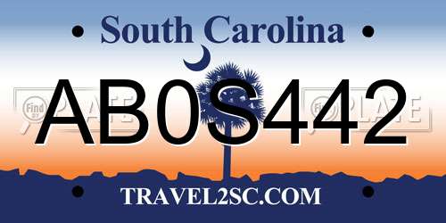 AB0S442 South Carolina License Plate
