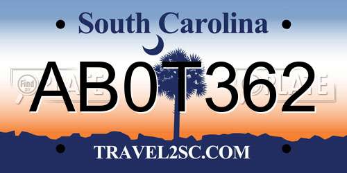 AB0T362 South Carolina License Plate