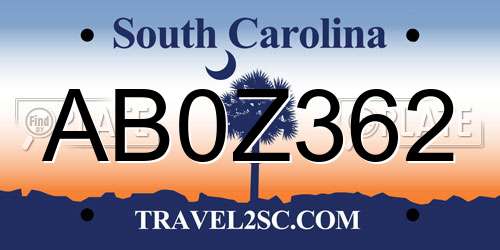 AB0Z362 South Carolina License Plate