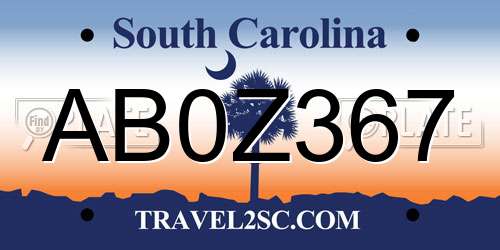 AB0Z367 South Carolina License Plate