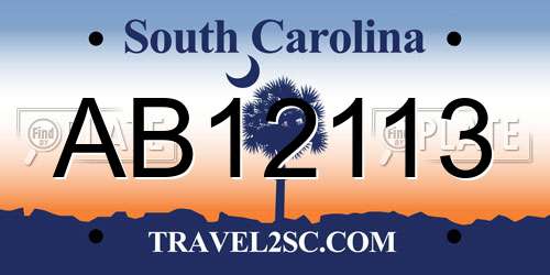 AB12113 South Carolina License Plate