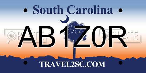 AB1Z0R South Carolina License Plate