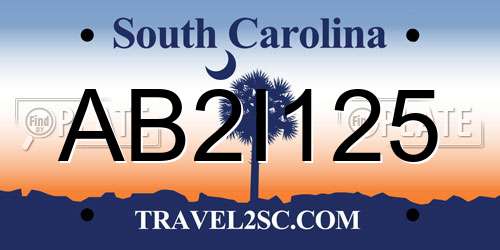 AB2I125 South Carolina License Plate