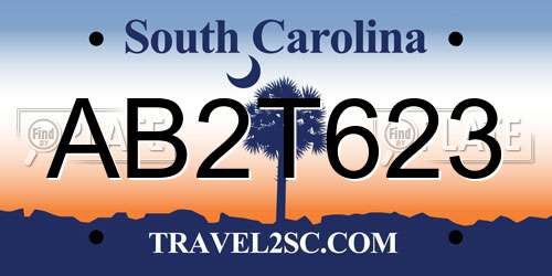 AB2T623 South Carolina License Plate