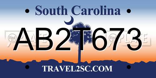 AB2T673 South Carolina License Plate