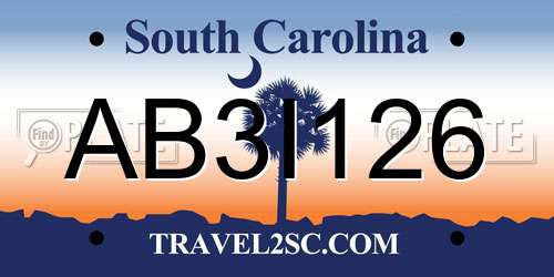 AB3I126 South Carolina License Plate