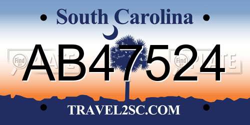 AB47524 South Carolina License Plate
