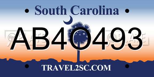 AB4O493 South Carolina License Plate