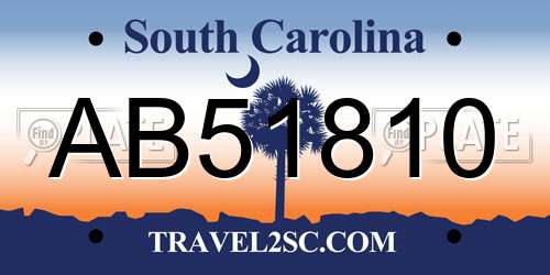 AB51810 South Carolina License Plate