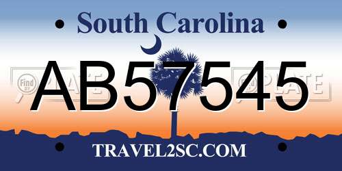 AB57545 South Carolina License Plate