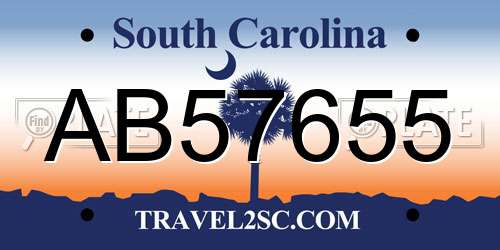 AB57655 South Carolina License Plate