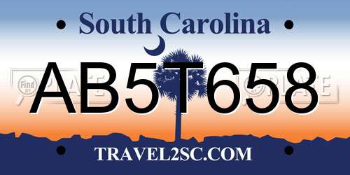 AB5T658 South Carolina License Plate