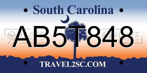 AB5T848 South Carolina License Plate