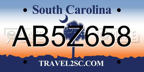 AB5Z658 South Carolina License Plate
