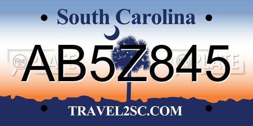 AB5Z845 South Carolina License Plate